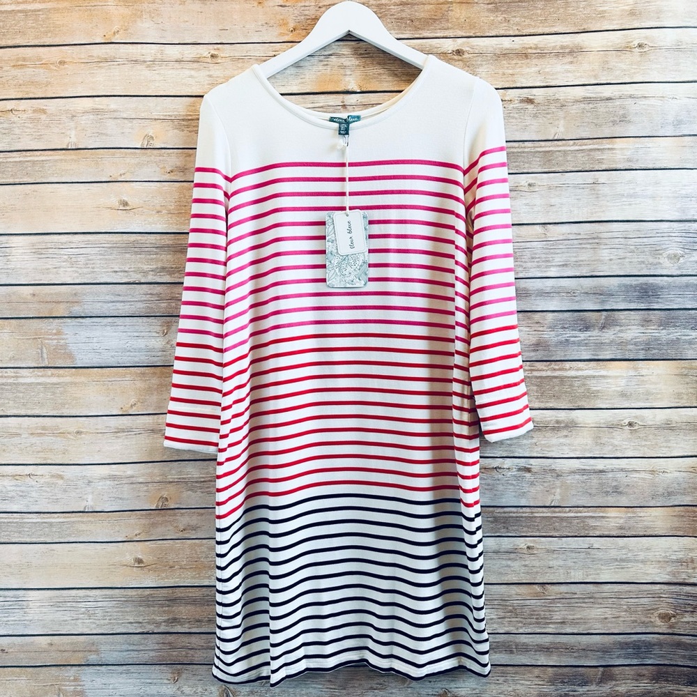 Fleur Bleue Stripe Comfy Sweatshirt Dress Size Large NWT
